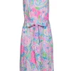 Lilly Pulitzer - Neon Pink & Multicolor Floral Print Belted “Marry” Midi Dress Sz M