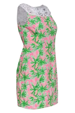 Lilly Pulitzer - Neon Pink & Green Garden Print Dress w/ Lace Details Sz 4
