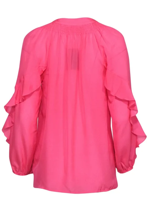 Lilly Pulitzer - Neon Pink Silk Peasant Top w/ Ruffles Sz S