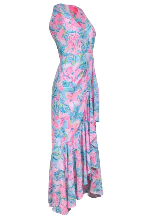 Lilly Pulitzer - Pink & Aqua Blue Print Sleeveless Maxi Dress Sz 00