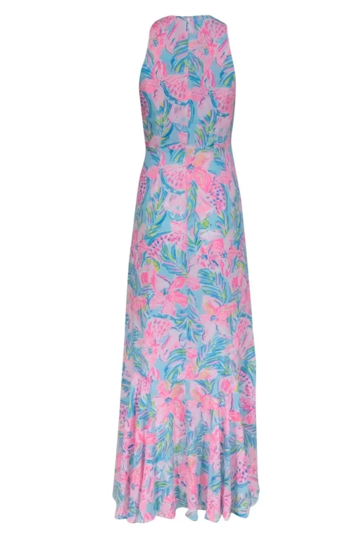 Lilly Pulitzer - Pink & Aqua Blue Print Sleeveless Maxi Dress Sz 00