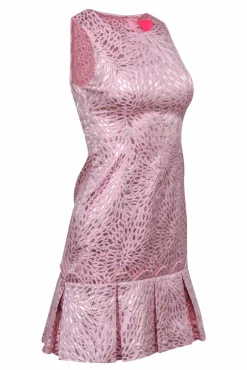 Lilly Pulitzer - Pink & Gold Sheath Dress w/ Pleated Hem Sz 0