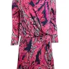 Lilly Pulitzer - Pink & Navy Leaf Print Silk Blouson Dress Sz XS