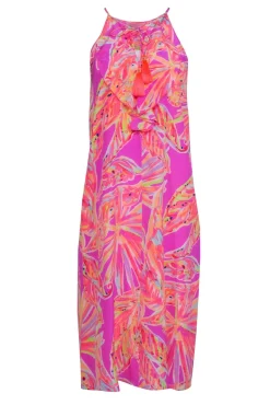 Lilly Pulitzer - Pink & Neon Orange Abrstrac Print Mid Maxi Dress Sz XXS