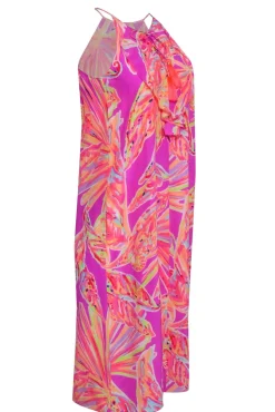 Lilly Pulitzer - Pink & Neon Orange Abrstrac Print Mid Maxi Dress Sz XXS