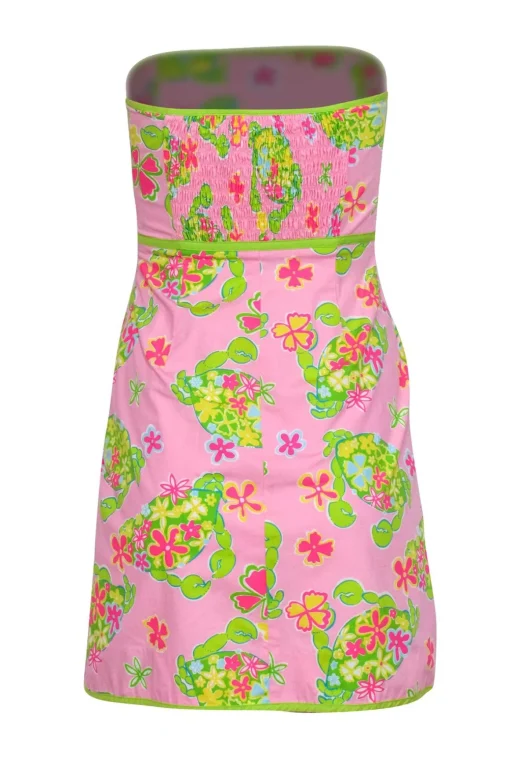 Lilly Pulitzer - Pink Crab Floral "Muscle Beach" Print Cotton Strapless Sundress Sz 4