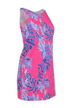 Lilly Pulitzer - Pink Fitted Sleeveless Shift Dress w/ Blue Coral “Samba” Print Sz 0