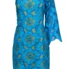 Lilly Pulitzer - Teal Lace Floral One-Shoulder Dress w/ Yellow Slip Sz 14