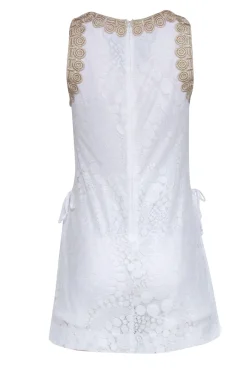 Lilly Pulitzer - White Lace Romper w/ Gold Trim Sz 0