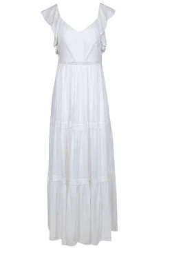 Lilly Pulitzer - White Tired "Ivie" Maxi w/ Lace Trim & Ruffle Sleeves Sz 4