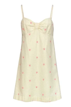 Lilly Pulitzer - Yellow, White & Pink Striped & Horseshoe Embroidered Cotton Dress Sz 12
