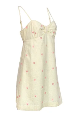 Lilly Pulitzer - Yellow, White & Pink Striped & Horseshoe Embroidered Cotton Dress Sz 12