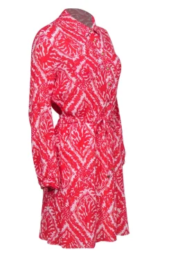 Lilly Pullitzer - Pink & White Long Sleeve Button Front Dress Sz 8