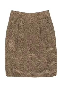 Linda Allard for Ellen Tracy - Vintage Tan & Black Printed Silk Skirt Sz 8P