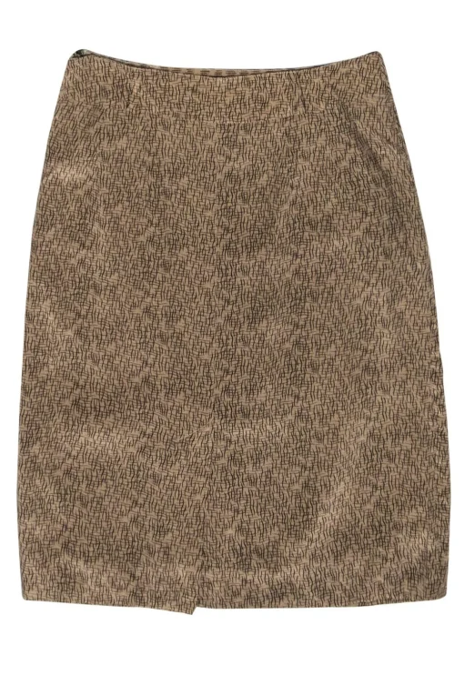 Linda Allard for Ellen Tracy - Vintage Tan & Black Printed Silk Skirt Sz 8P