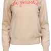 Lingua Franca - Beige Cashmere Sweater w/ Red Embroidered Script Sz S