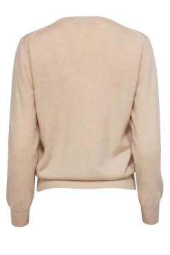 Lingua Franca - Beige Cashmere Sweater w/ Red Embroidered Script Sz S