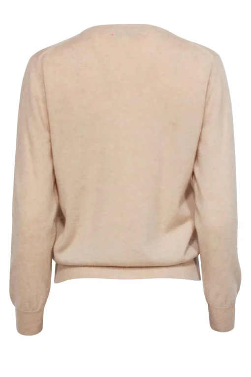 Lingua Franca - Beige Cashmere Sweater w/ Red Embroidered Script Sz S