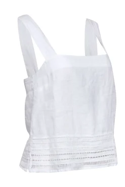 120% Lino - White Linen Square Neckline Tank Blouse Sz 6