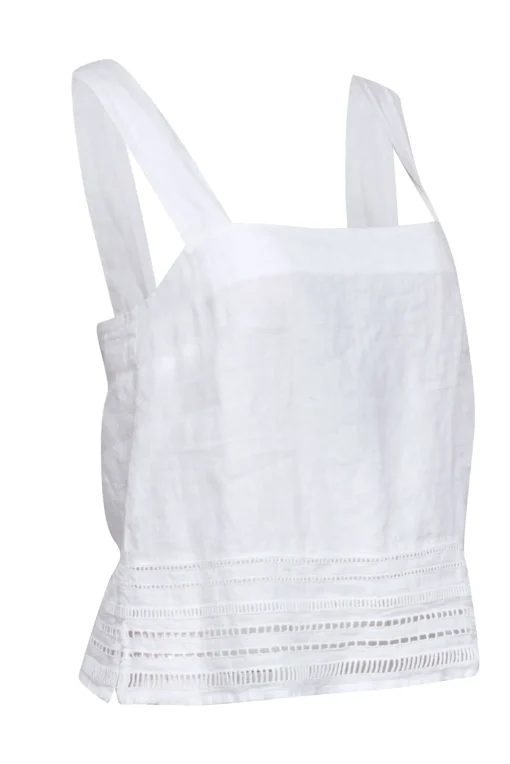 120% Lino - White Linen Square Neckline Tank Blouse Sz 6