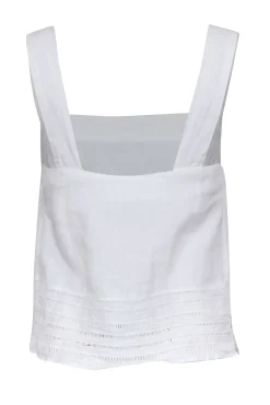 120% Lino - White Linen Square Neckline Tank Blouse Sz 6