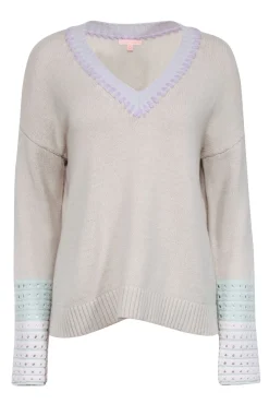 Lisa Todd - Cream Cotton Blend Sweater w/ Whipstitch Trim & Crochet Cuffs Sz M