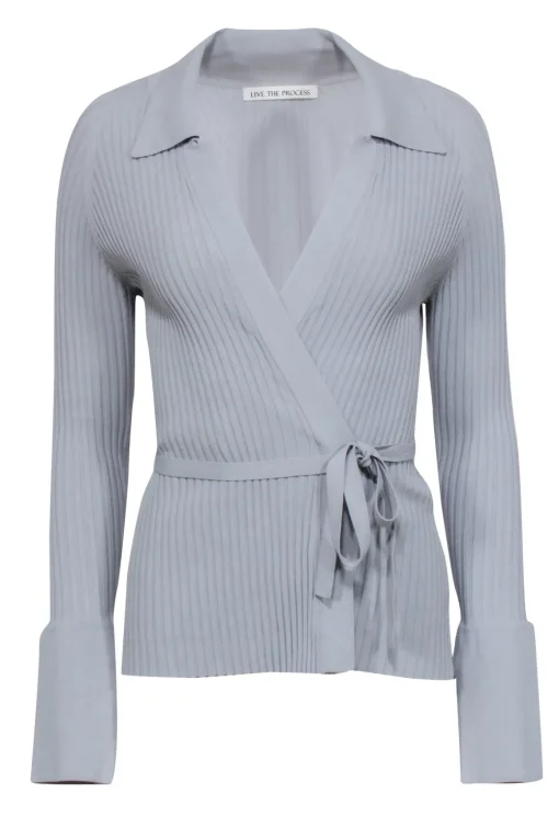 Live the Process - Grey Ribbed Wrap Top Sz M