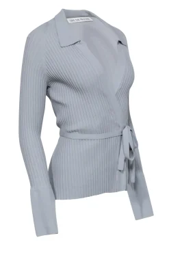 Live the Process - Grey Ribbed Wrap Top Sz M