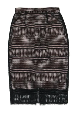 L.K. Bennett - Black Geometric Eyelet Lace Pencil Skirt Sz 6