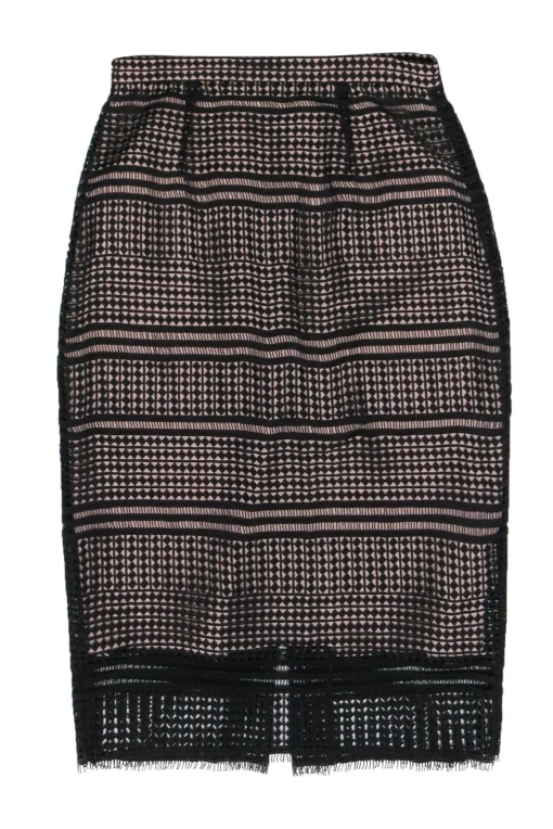 L.K. Bennett - Black Geometric Eyelet Lace Pencil Skirt Sz 6