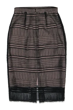 L.K. Bennett - Black Geometric Eyelet Lace Pencil Skirt Sz 6