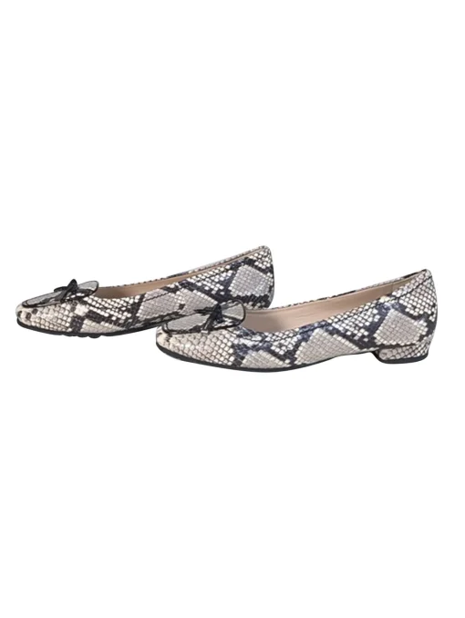 L.K. Bennett - Cream & Black Snake Skin Print Leather Flats Sz 8.5
