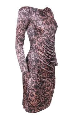 L.K. Bennett - Grey & Pink Snakeskin Print Ruched Midi Dress Sz 2