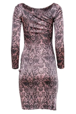 L.K. Bennett - Grey & Pink Snakeskin Print Ruched Midi Dress Sz 2