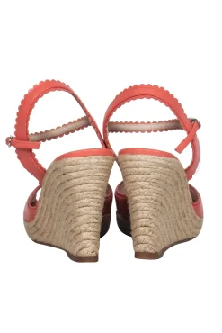 L.K. Bennett - Pink Leather Scalloped Woven Peep Toe Wedges Sz 7