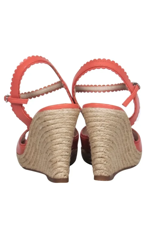 L.K. Bennett - Pink Leather Scalloped Woven Peep Toe Wedges Sz 7