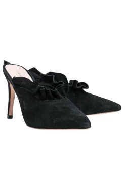 Loeffler Randall - Black Suede Ruffle Mule Heels Sz 7