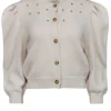 Loeffler Randall - Cream Wool Button Front Cardigan w/ Rhinestone Detail Sz S