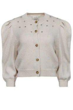 Loeffler Randall - Cream Wool Button Front Cardigan w/ Rhinestone Detail Sz S