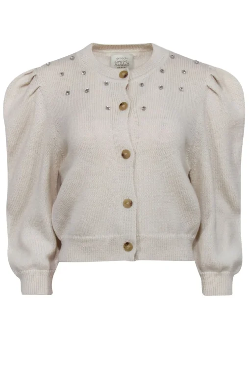Loeffler Randall - Cream Wool Button Front Cardigan w/ Rhinestone Detail Sz S