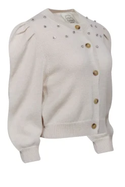 Loeffler Randall - Cream Wool Button Front Cardigan w/ Rhinestone Detail Sz S