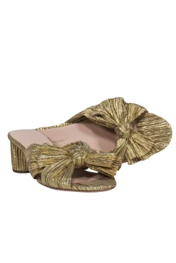 Loeffler Randall - Gold Crinkle Texture Knotted Block Heel Mule Pumps Sz 9