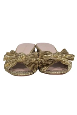 Loeffler Randall - Gold Crinkle Texture Knotted Block Heel Mule Pumps Sz 9