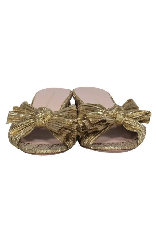 Loeffler Randall - Gold Crinkle Texture Knotted Block Heel Mule Pumps Sz 9