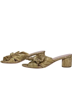 Loeffler Randall - Gold Crinkle Texture Knotted Block Heel Mule Pumps Sz 9