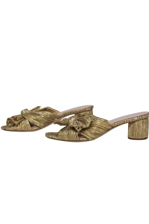 Loeffler Randall - Gold Crinkle Texture Knotted Block Heel Mule Pumps Sz 9