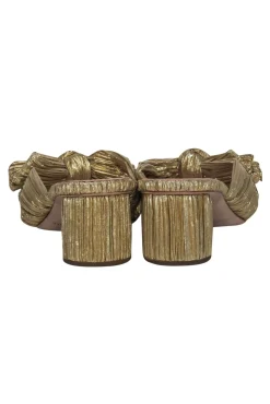 Loeffler Randall - Gold Crinkle Texture Knotted Block Heel Mule Pumps Sz 9