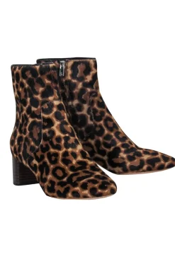 Loeffler Randall - Tan & Black Leopard Print Calf Hair Block Heel Booties Sz 6.5
