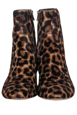 Loeffler Randall - Tan & Black Leopard Print Calf Hair Block Heel Booties Sz 6.5