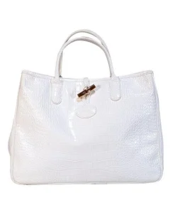 Longchamp - White Embossed Patent Leather Handbag